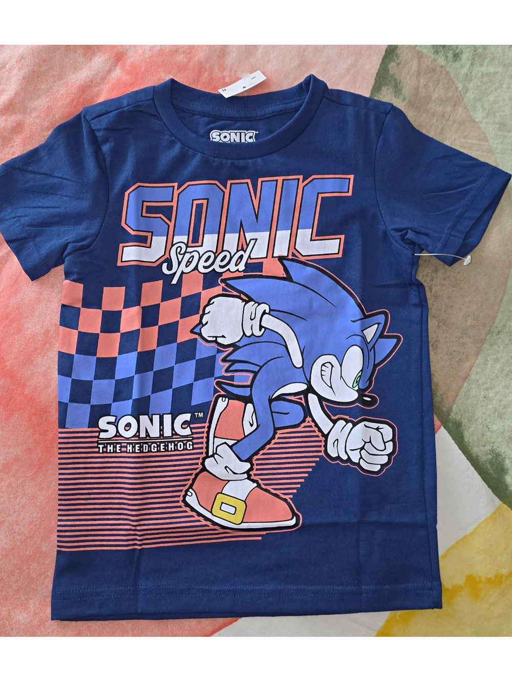 Sonic the Hedgehog Boys Size 5 Blue Logo Graphic Print Crew Neck Tee Cotton